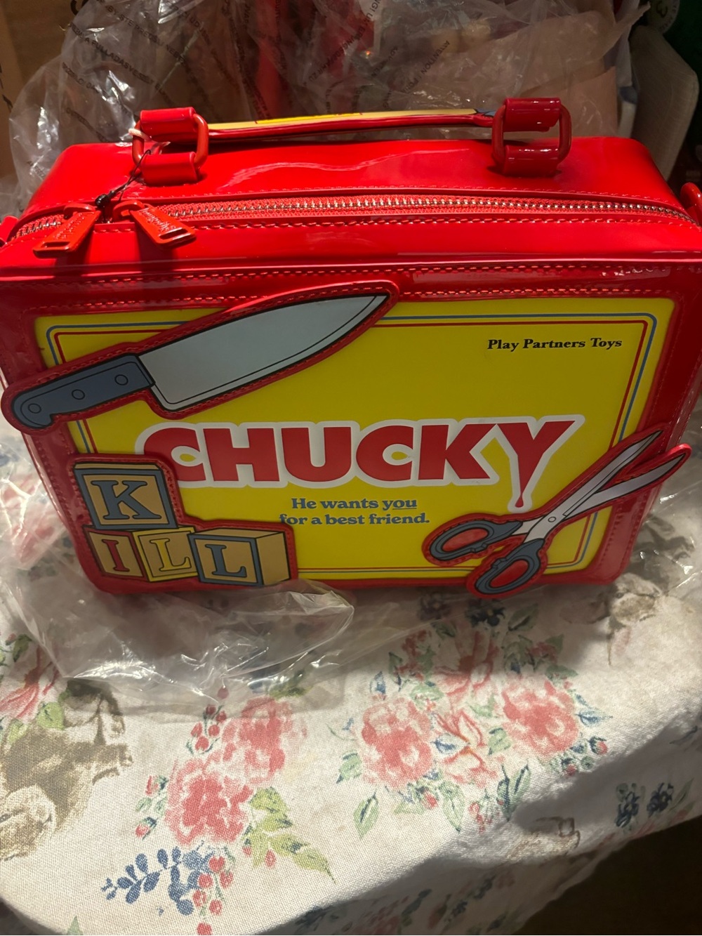 Loungefly Red and Yellow Chucky Crossbody Bag